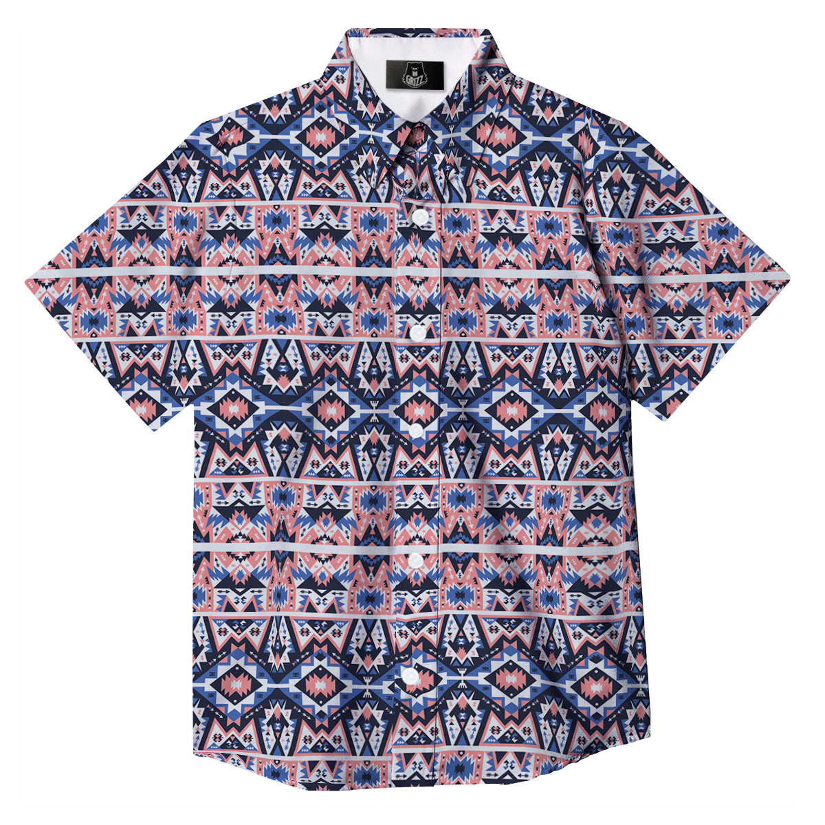 Southwestern Blue And Pink Print Pattern Button Up Shirt-grizzshop