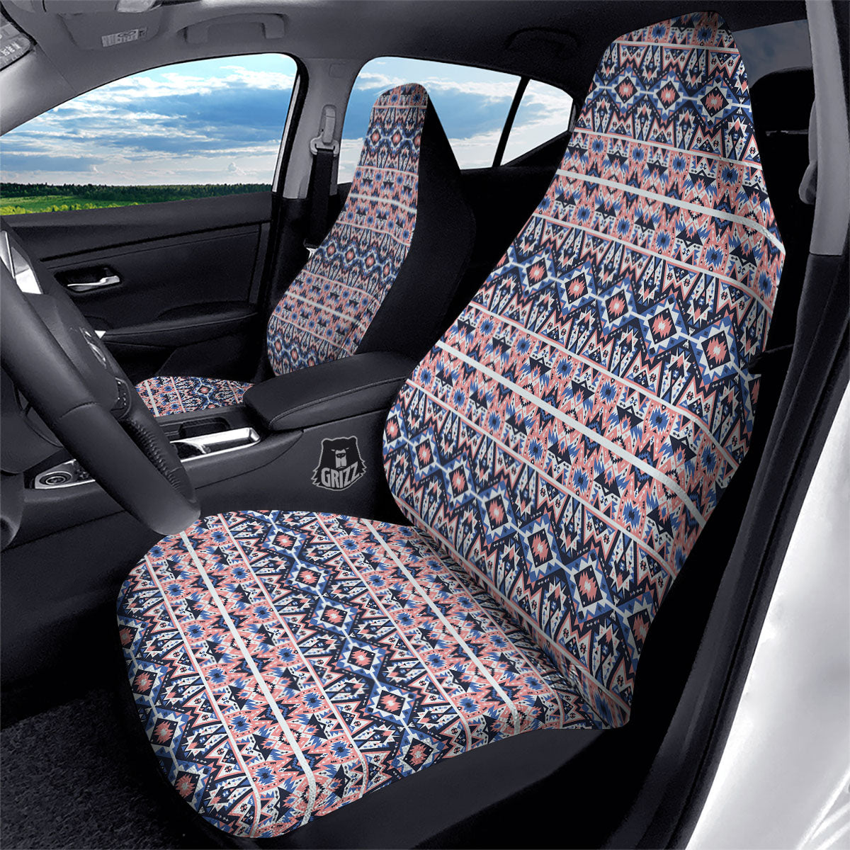 Southwestern Blue And Pink Print Pattern Car Seat Covers-grizzshop