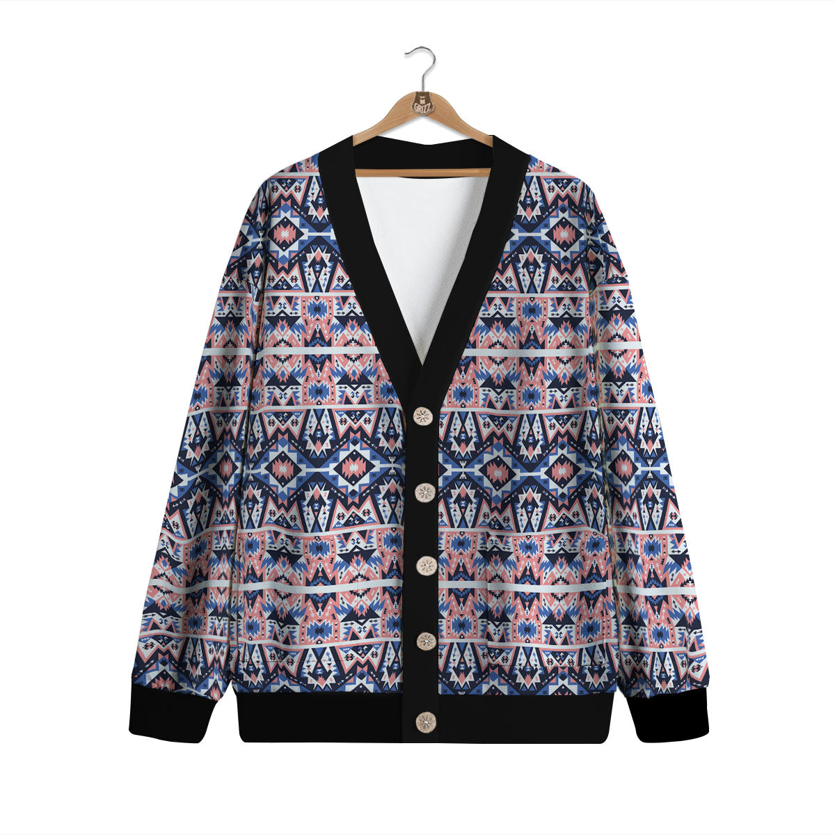 Southwestern Blue And Pink Print Pattern Cardigan-grizzshop