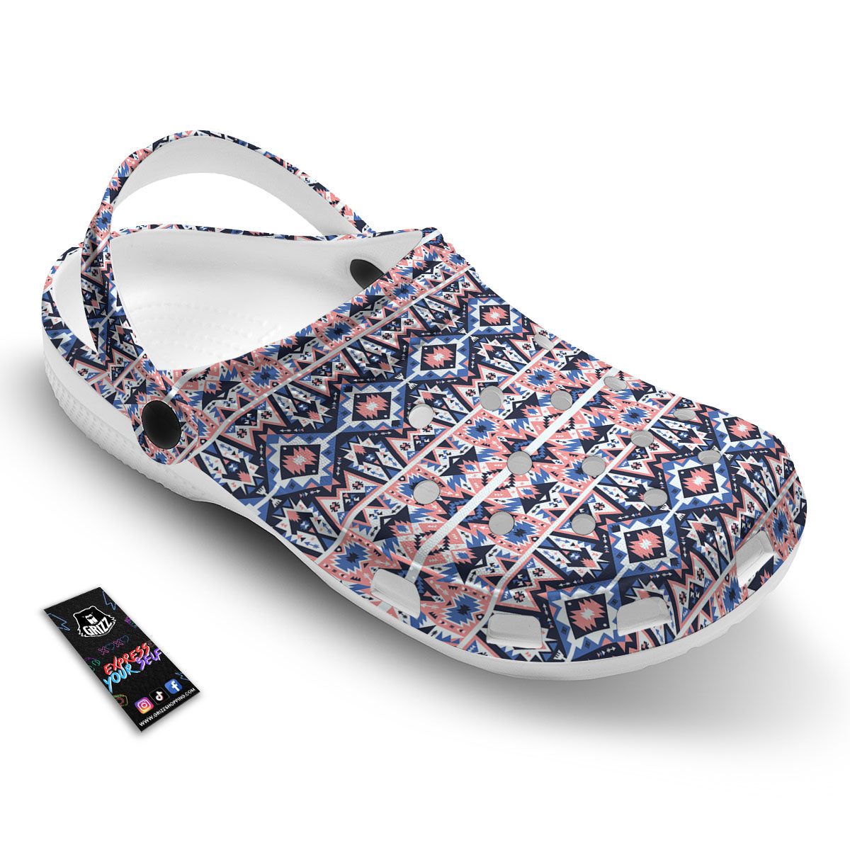 Southwestern Blue And Pink Print Pattern Clog-grizzshop
