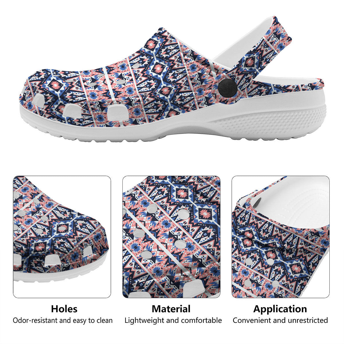 Southwestern Blue And Pink Print Pattern Clog-grizzshop