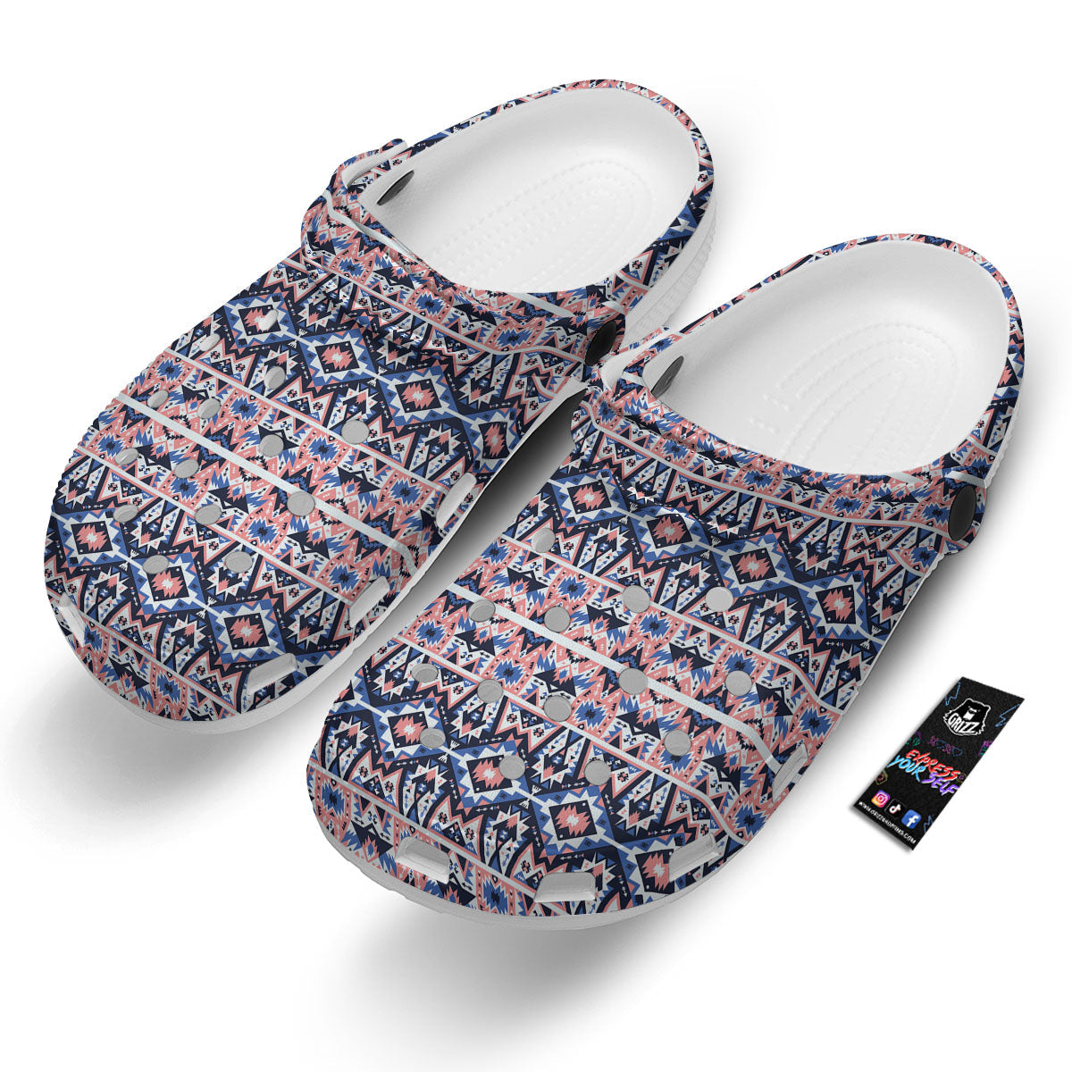 Southwestern Blue And Pink Print Pattern Clog-grizzshop