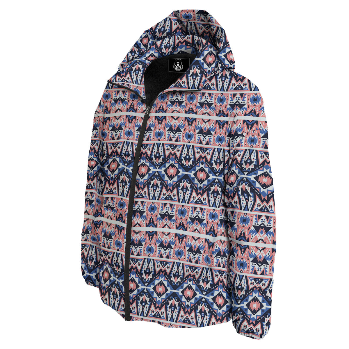 Southwestern Blue And Pink Print Pattern Down Jacket-grizzshop
