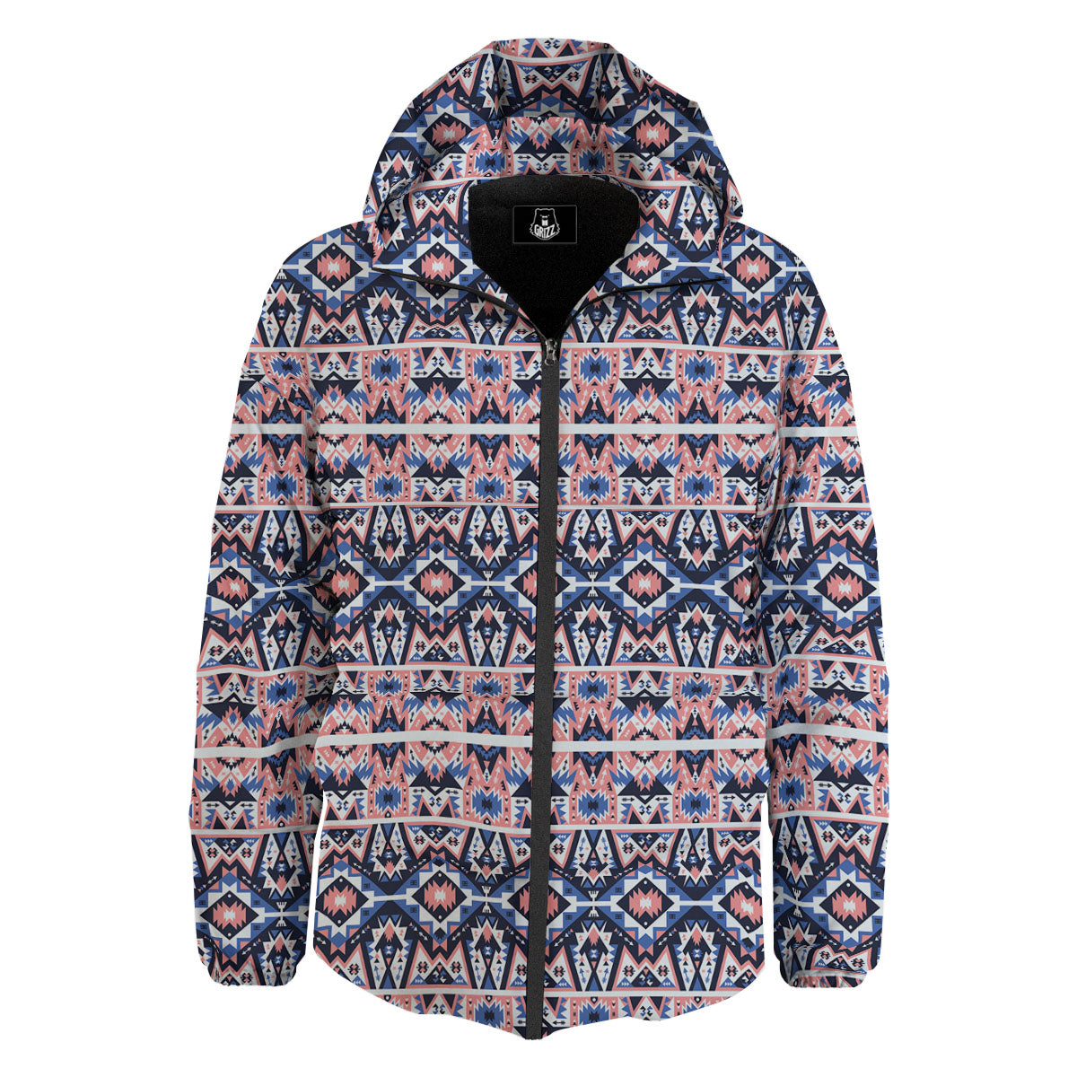 Southwestern Blue And Pink Print Pattern Down Jacket-grizzshop