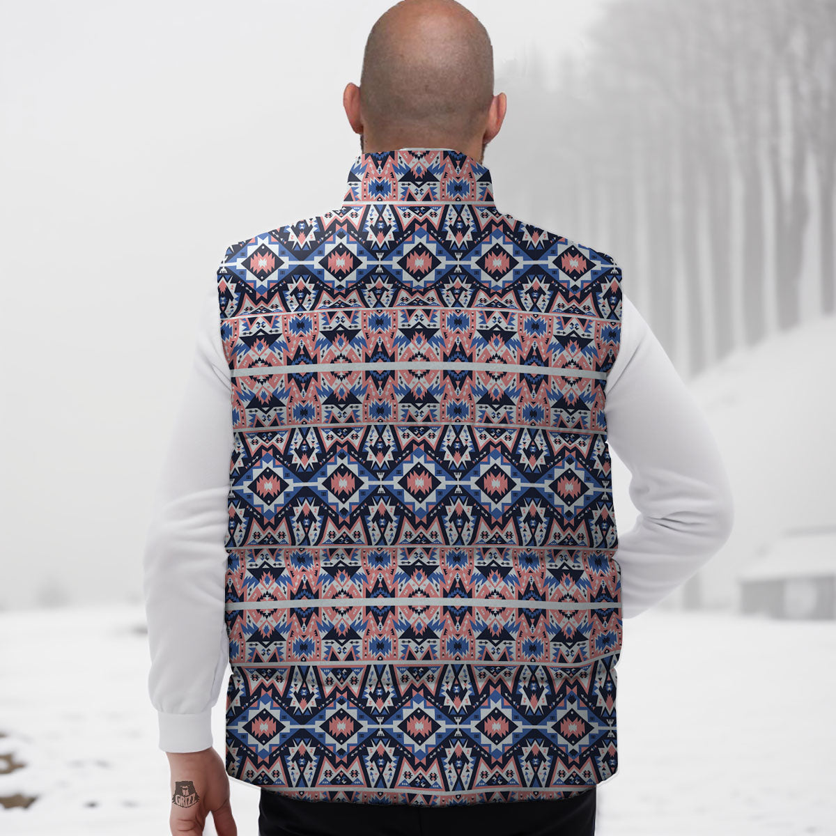Southwestern Blue And Pink Print Pattern Down Vest
