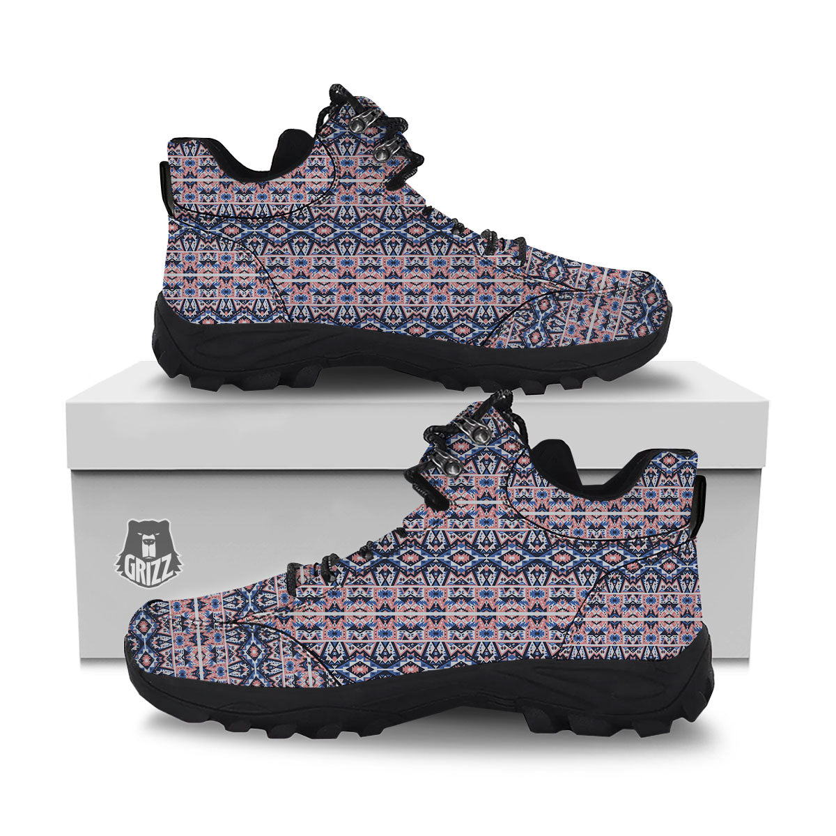 Southwestern Blue And Pink Print Pattern Hiking Shoes-grizzshop