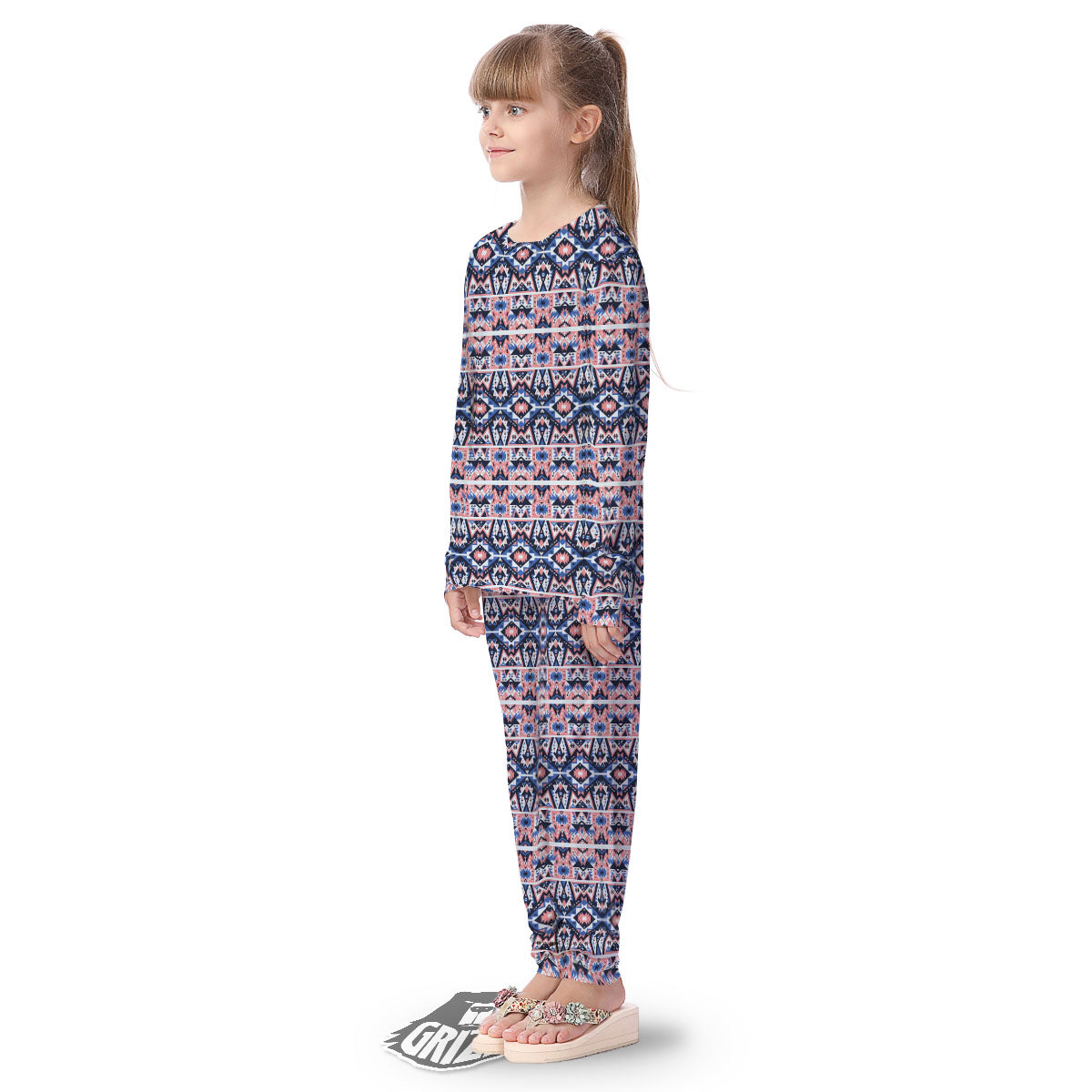 Southwestern Blue And Pink Print Pattern Kid's Pajamas-grizzshop