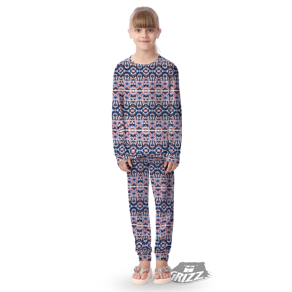 Southwestern Blue And Pink Print Pattern Kid's Pajamas-grizzshop