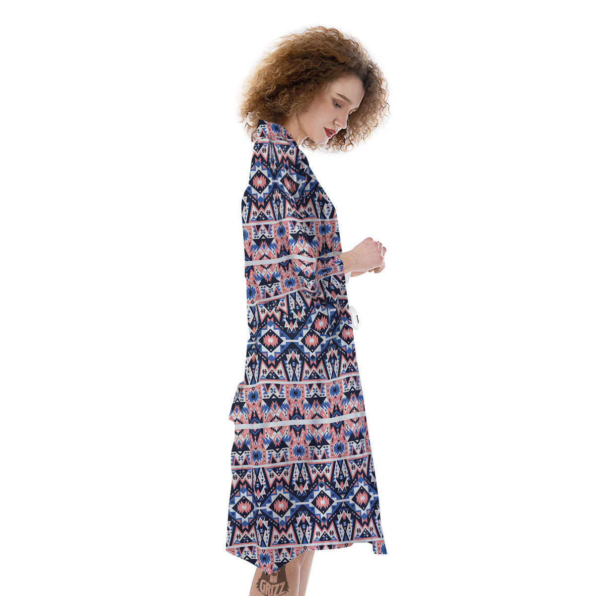 Southwestern Blue And Pink Print Pattern Kimono-grizzshop