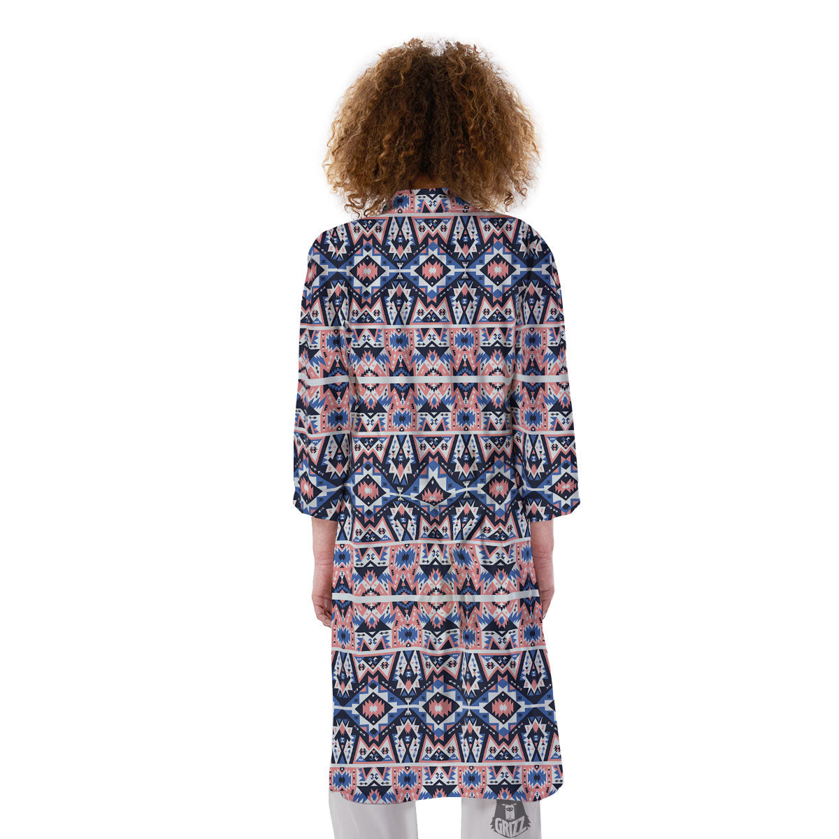 Southwestern Blue And Pink Print Pattern Kimono-grizzshop
