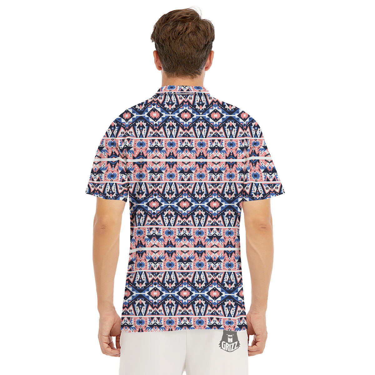 Southwestern Blue And Pink Print Pattern Men's Golf Shirts-grizzshop