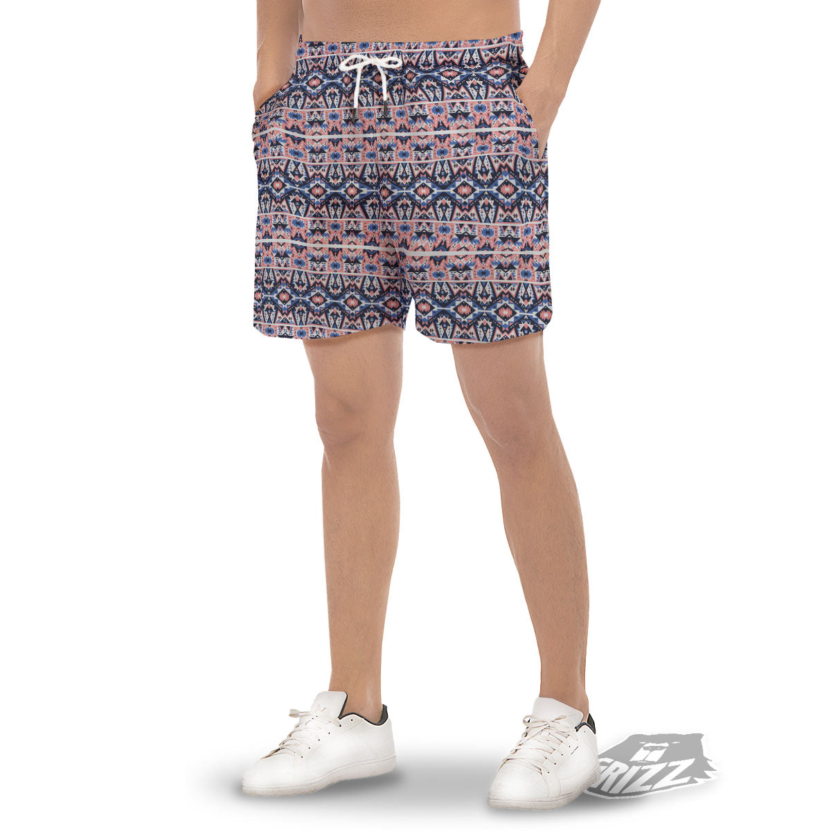 Southwestern Blue And Pink Print Pattern Men's Gym Shorts-grizzshop