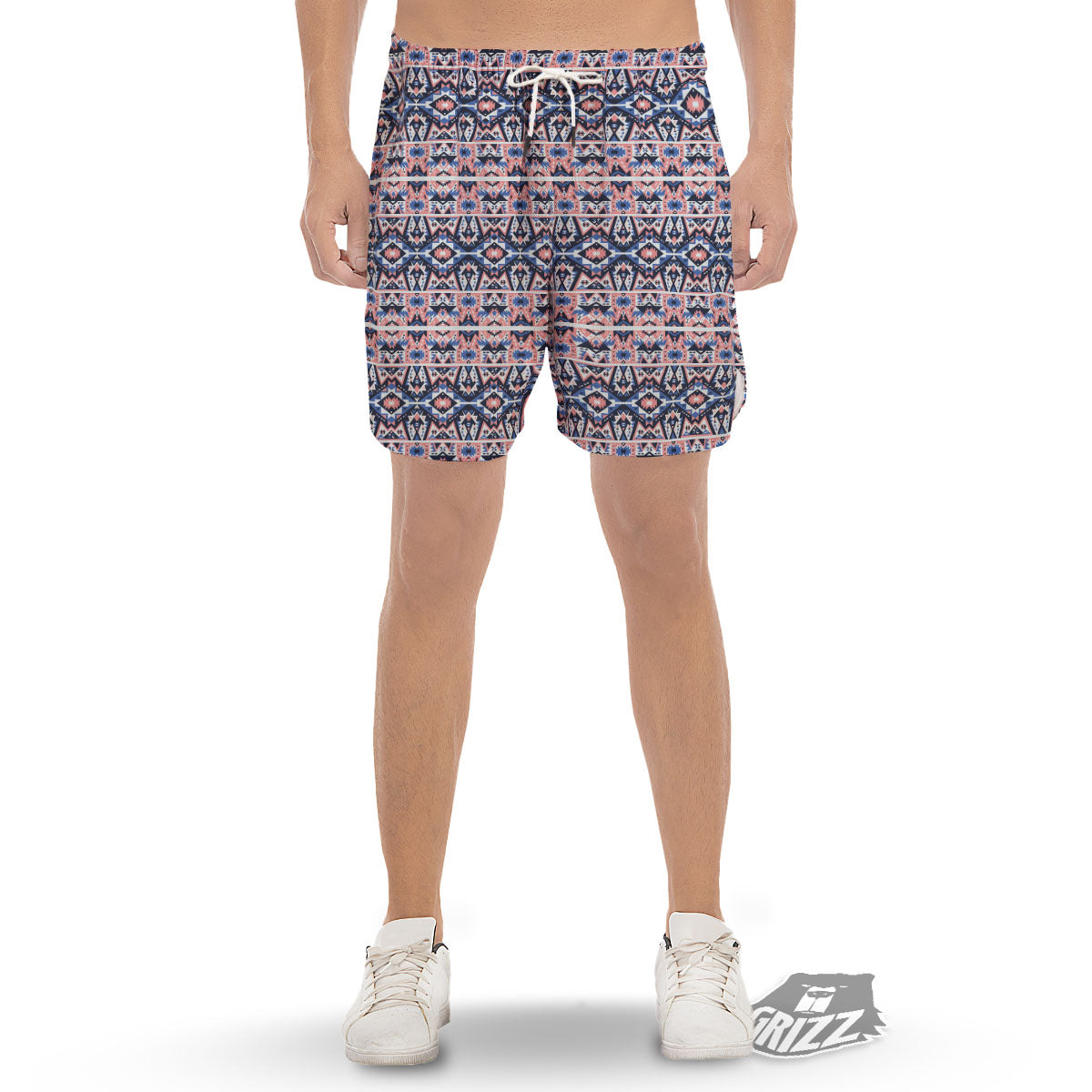 Southwestern Blue And Pink Print Pattern Men's Gym Shorts-grizzshop