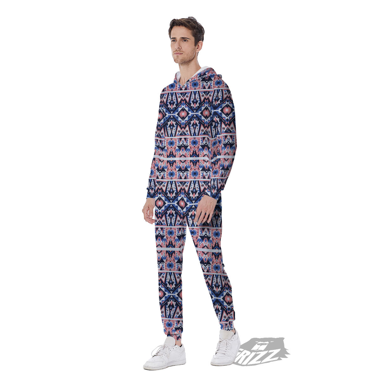 Southwestern Blue And Pink Print Pattern Men's Jumpsuit-grizzshop