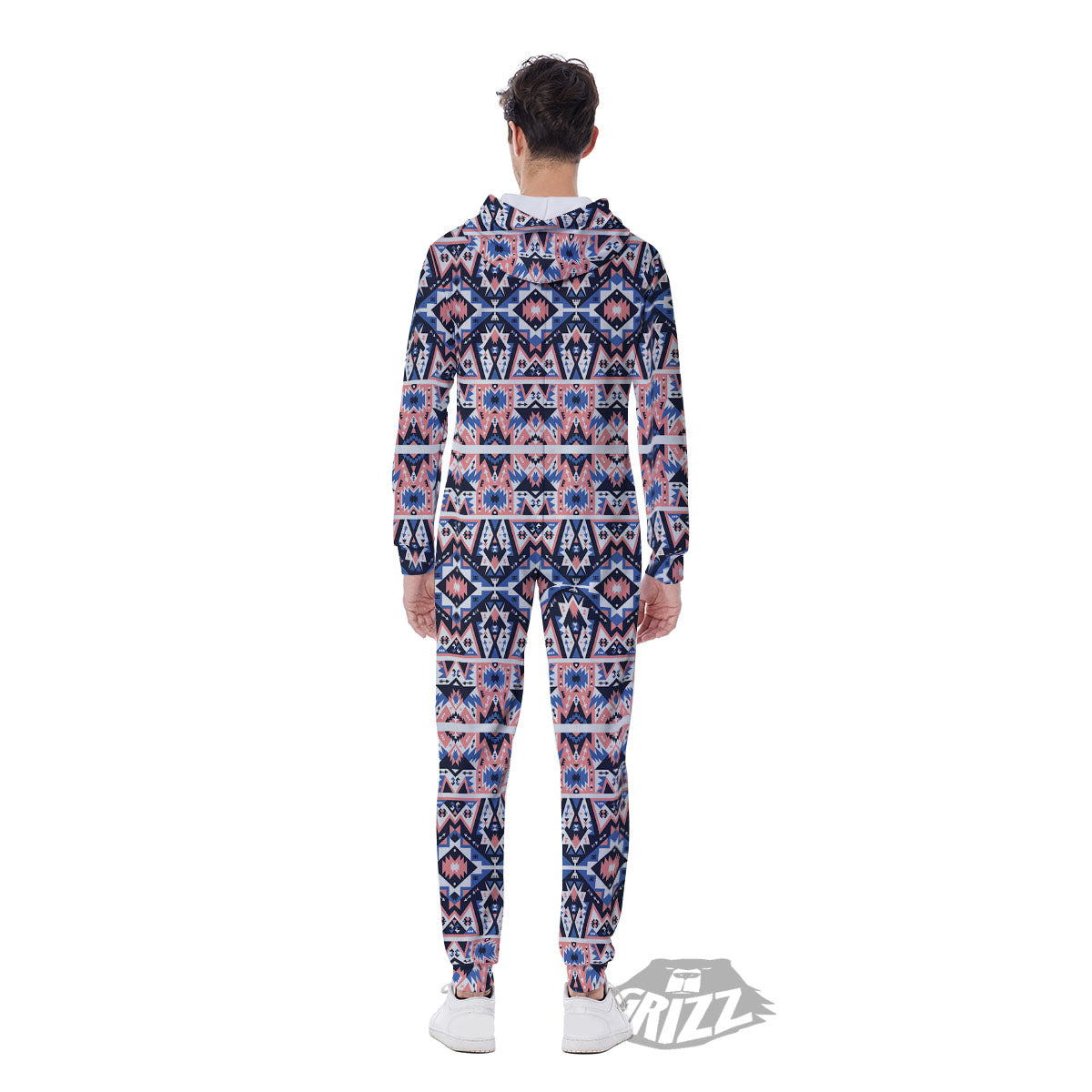 Southwestern Blue And Pink Print Pattern Men's Jumpsuit-grizzshop