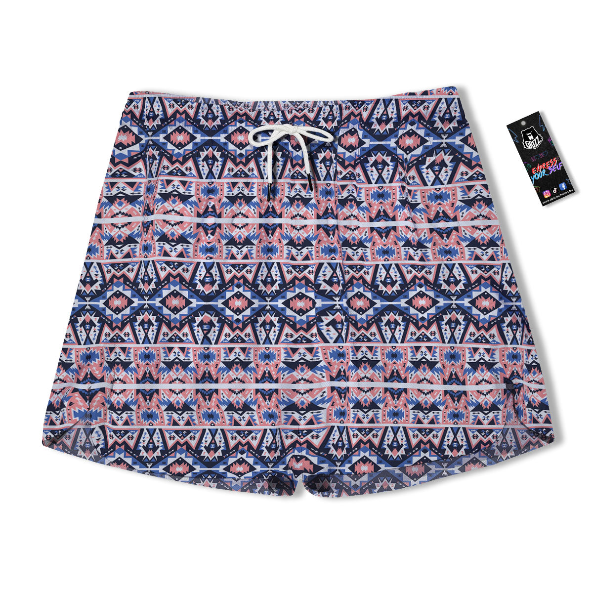 Southwestern Blue And Pink Print Pattern Men's Running Shorts-grizzshop