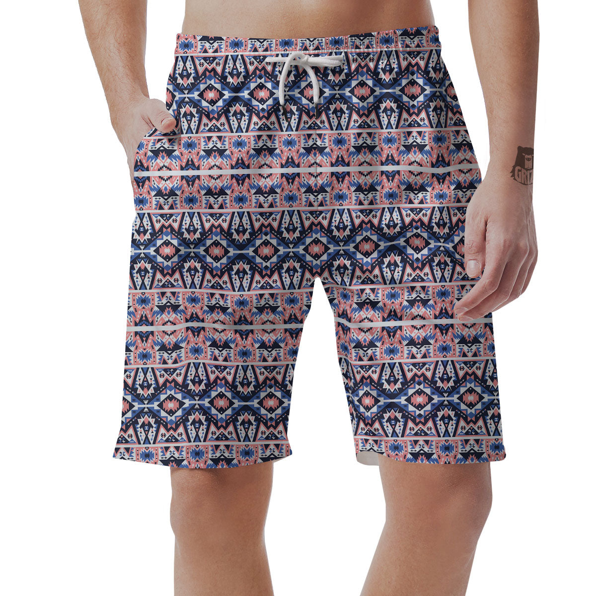 Southwestern Blue And Pink Print Pattern Men's Shorts-grizzshop
