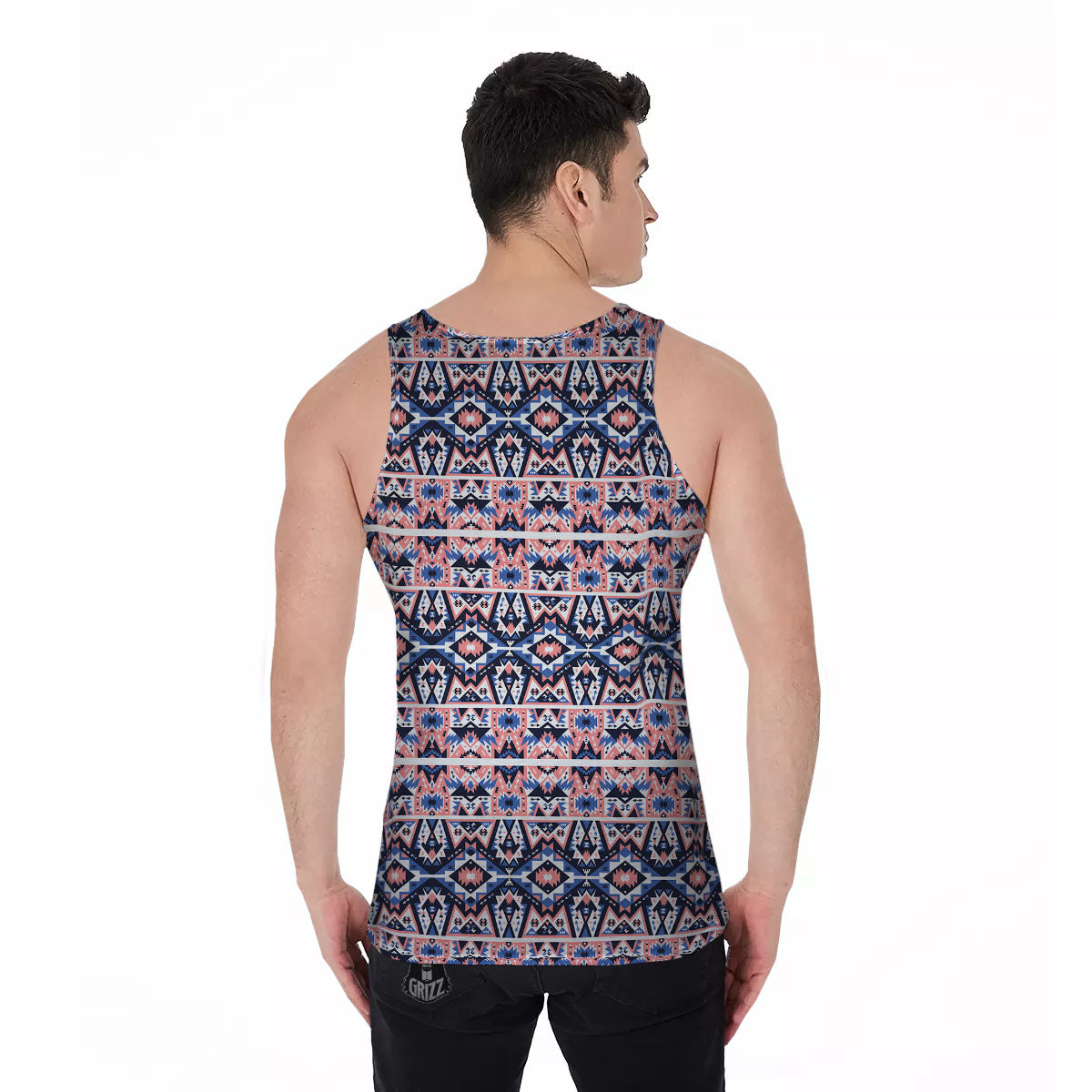 Southwestern Blue And Pink Print Pattern Men's Tank Top-grizzshop