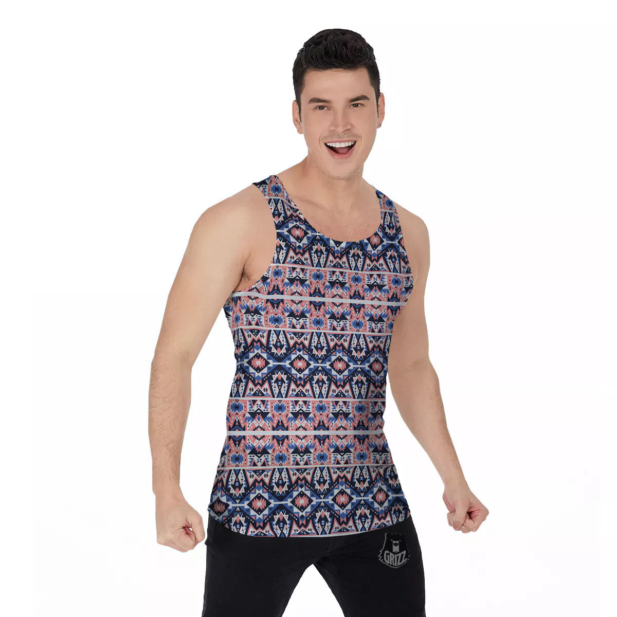 Southwestern Blue And Pink Print Pattern Men's Tank Top-grizzshop