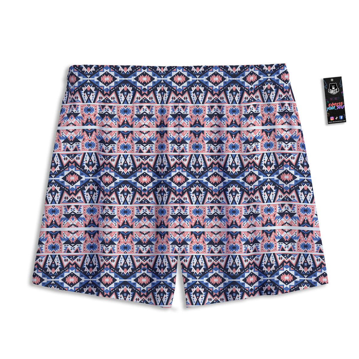 Southwestern Blue And Pink Print Pattern Mesh Shorts