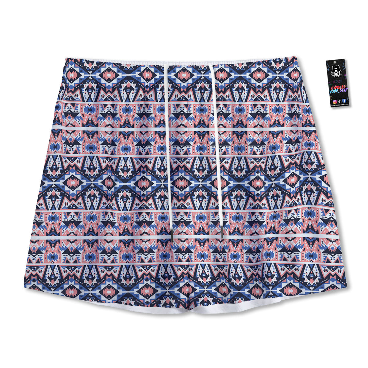 Southwestern Blue And Pink Print Pattern Mesh Shorts
