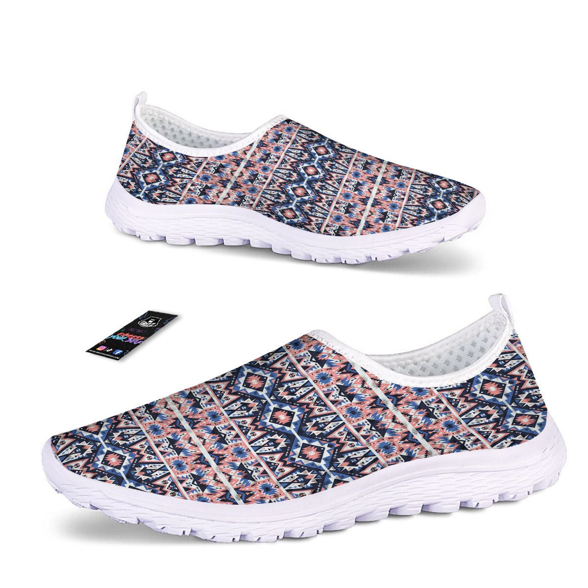 Southwestern Blue And Pink Print Pattern Nurse Shoes-grizzshop
