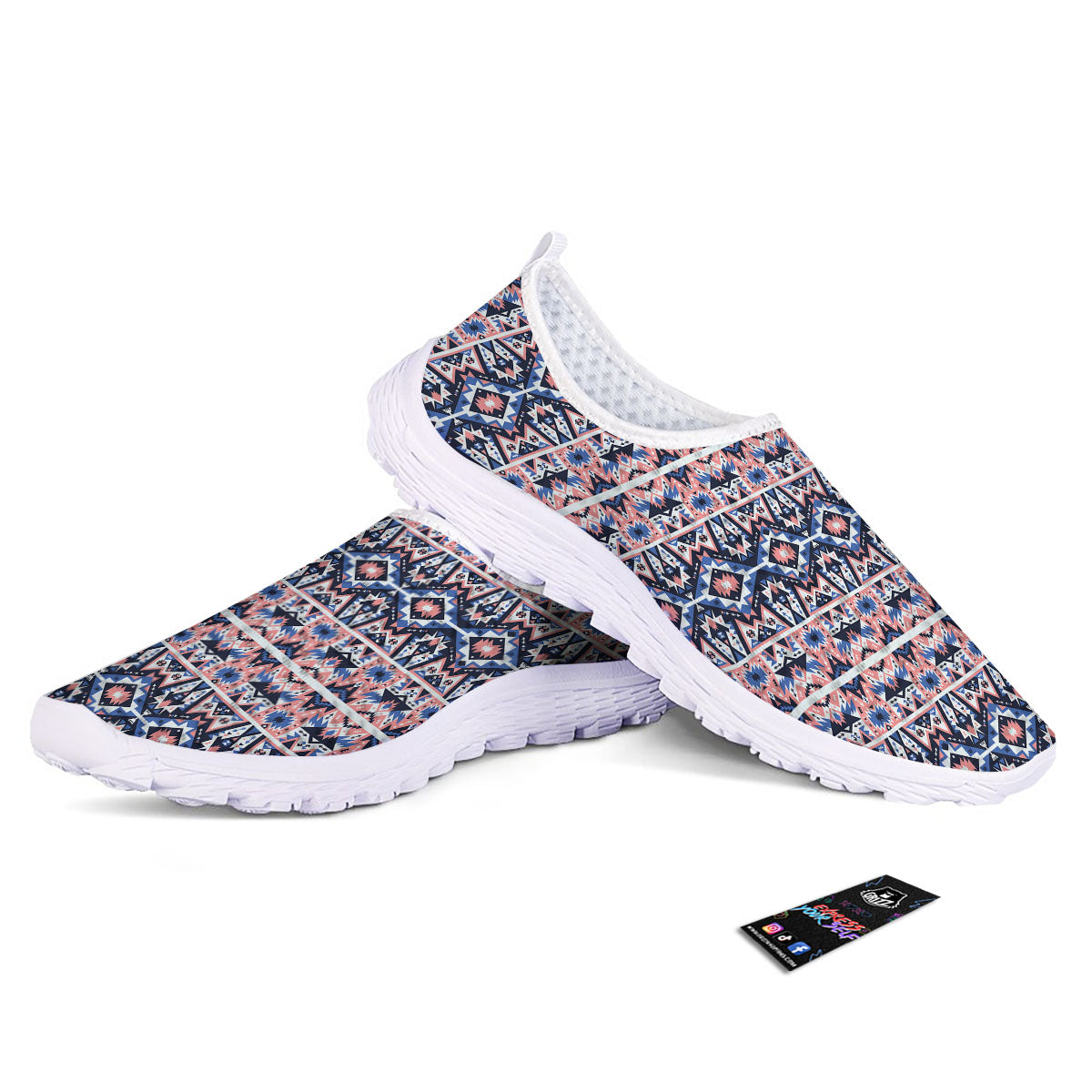 Southwestern Blue And Pink Print Pattern Nurse Shoes-grizzshop