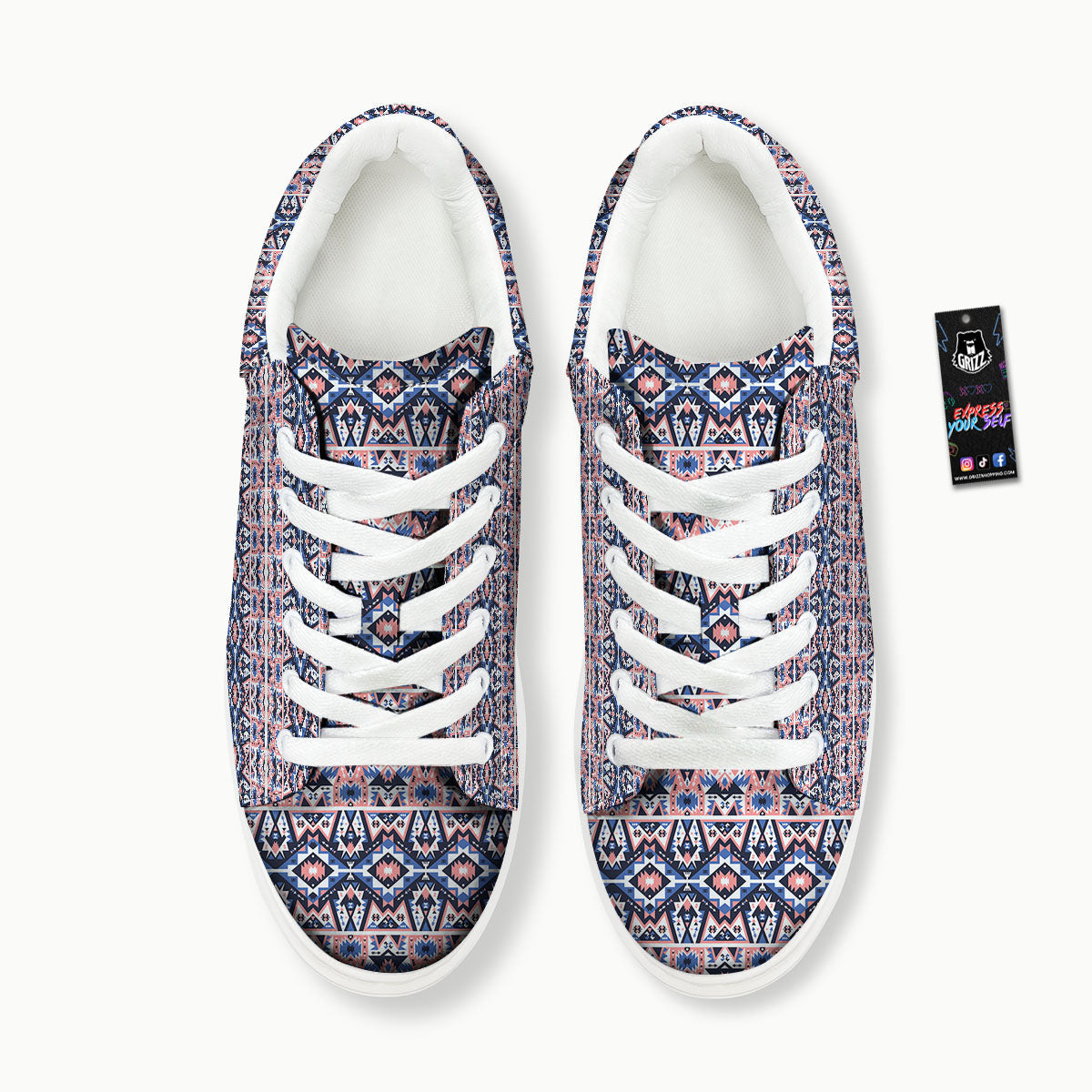 Southwestern Blue And Pink Print Pattern Platform Shoes-grizzshop