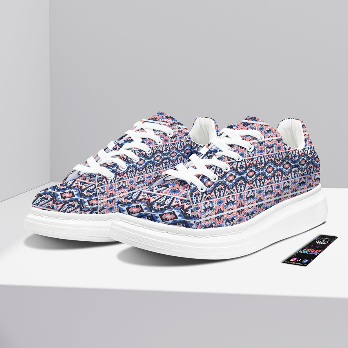 Southwestern Blue And Pink Print Pattern Platform Shoes-grizzshop