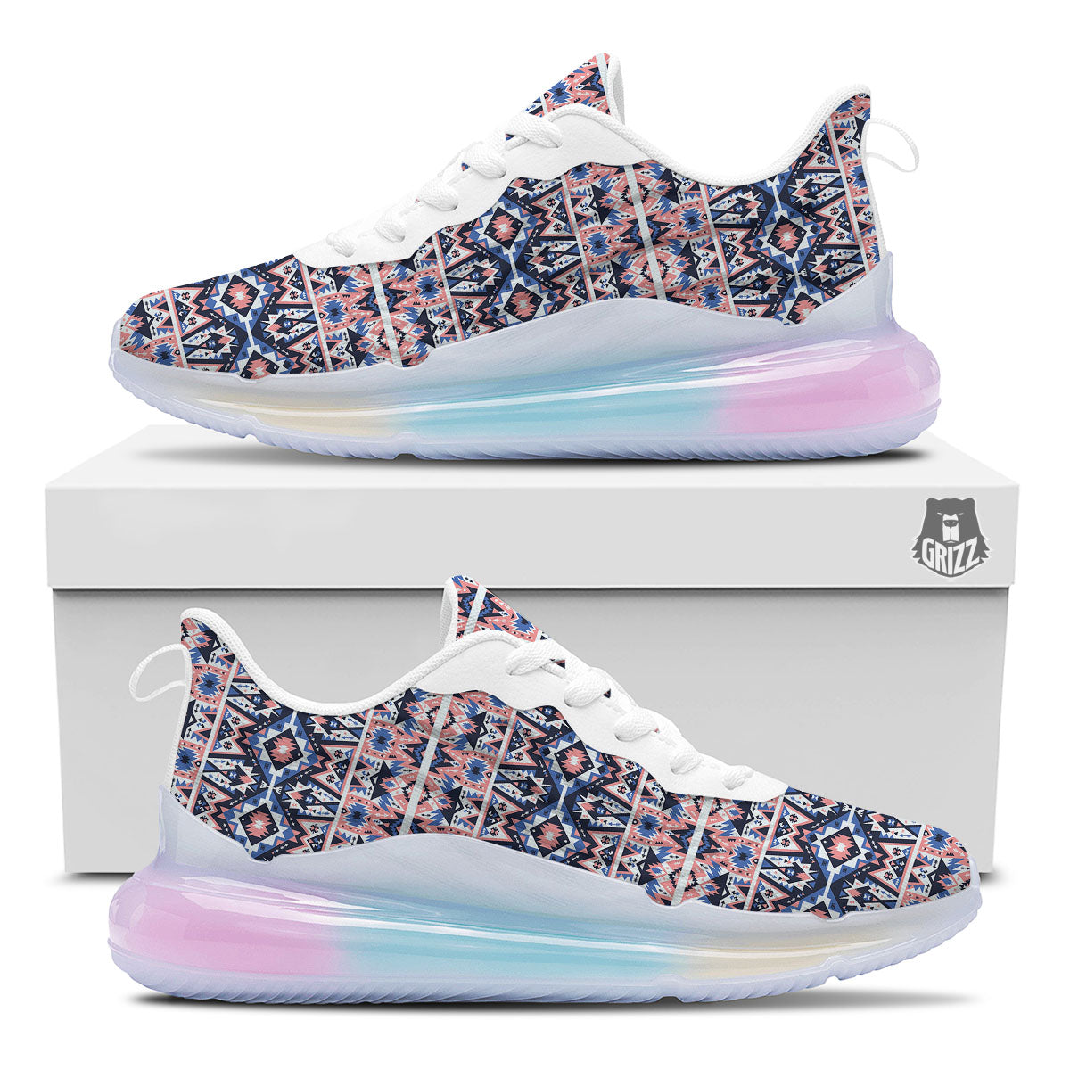 Southwestern Blue And Pink Print Pattern Running Sneakers-grizzshop