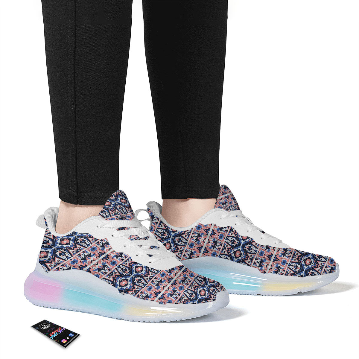 Southwestern Blue And Pink Print Pattern Running Sneakers-grizzshop