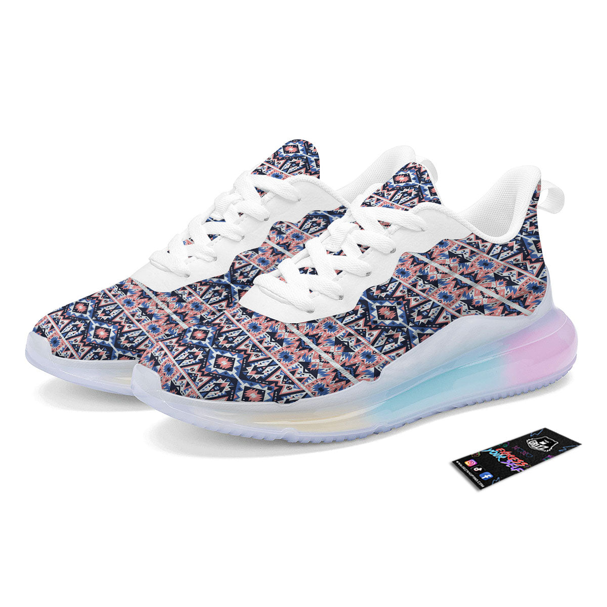 Southwestern Blue And Pink Print Pattern Running Sneakers-grizzshop