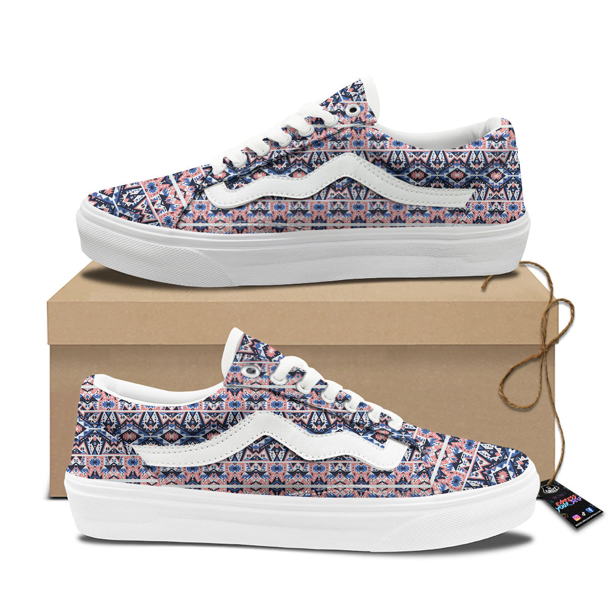 Southwestern Blue And Pink Print Pattern Skate Shoes-grizzshop