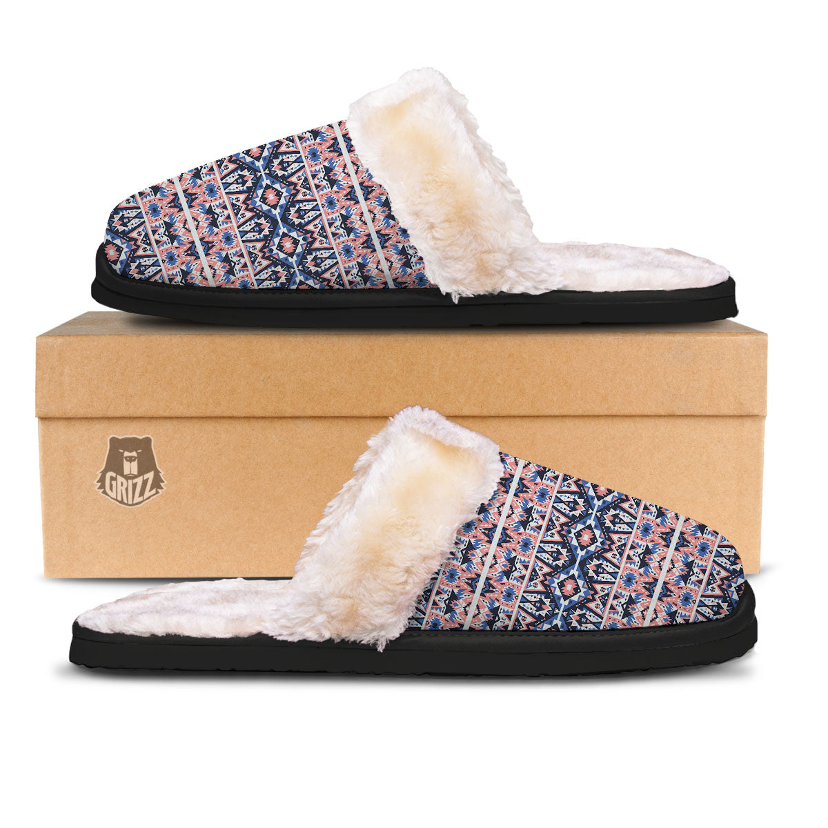 Southwestern Blue And Pink Print Pattern Slippers-grizzshop