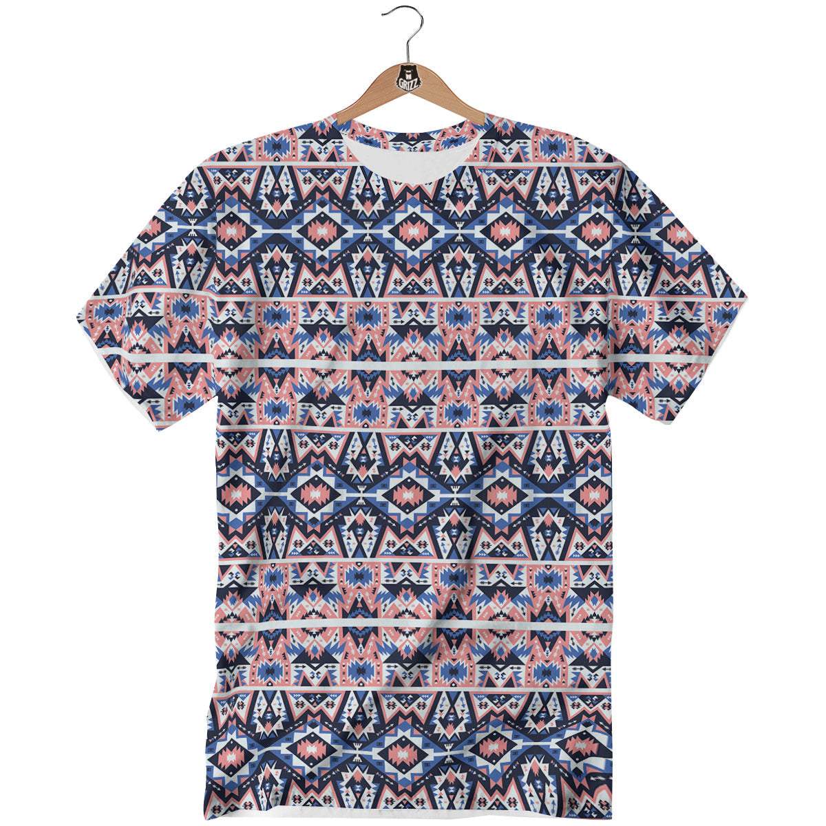 Southwestern Blue And Pink Print Pattern T-Shirt-grizzshop