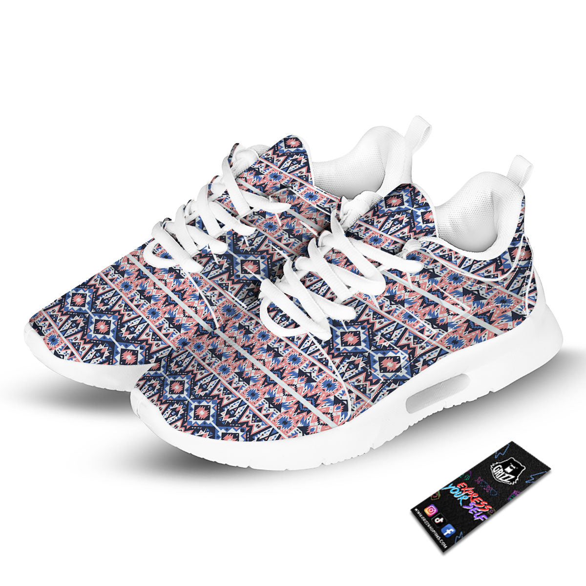 Southwestern Blue And Pink Print Pattern Tennis Shoes-grizzshop