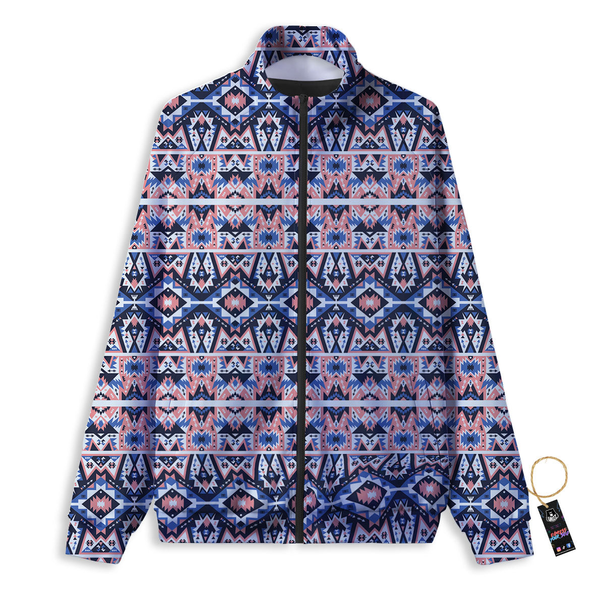 Southwestern Blue And Pink Print Pattern Track Jacket-grizzshop