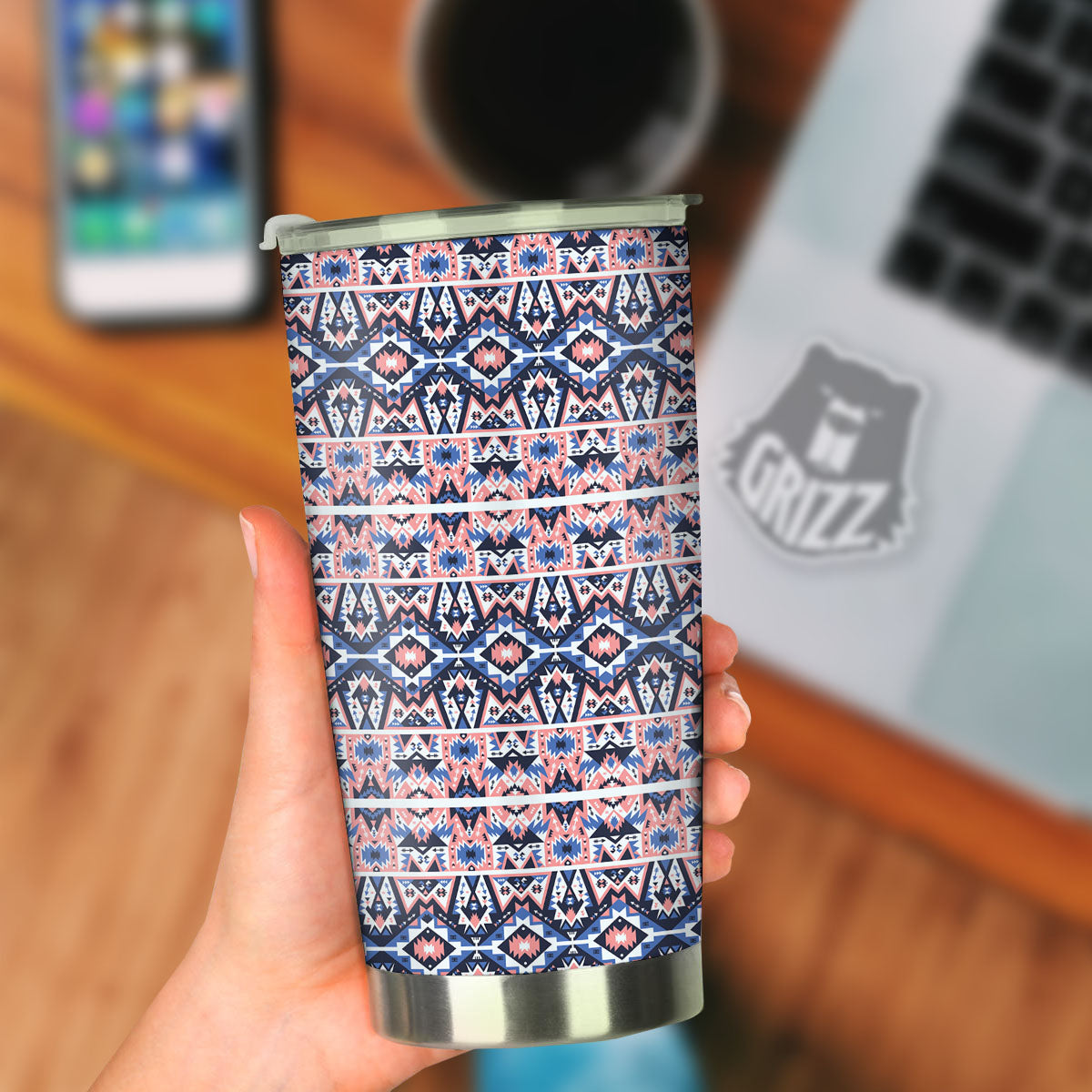 Southwestern Blue And Pink Print Pattern Tumbler-grizzshop
