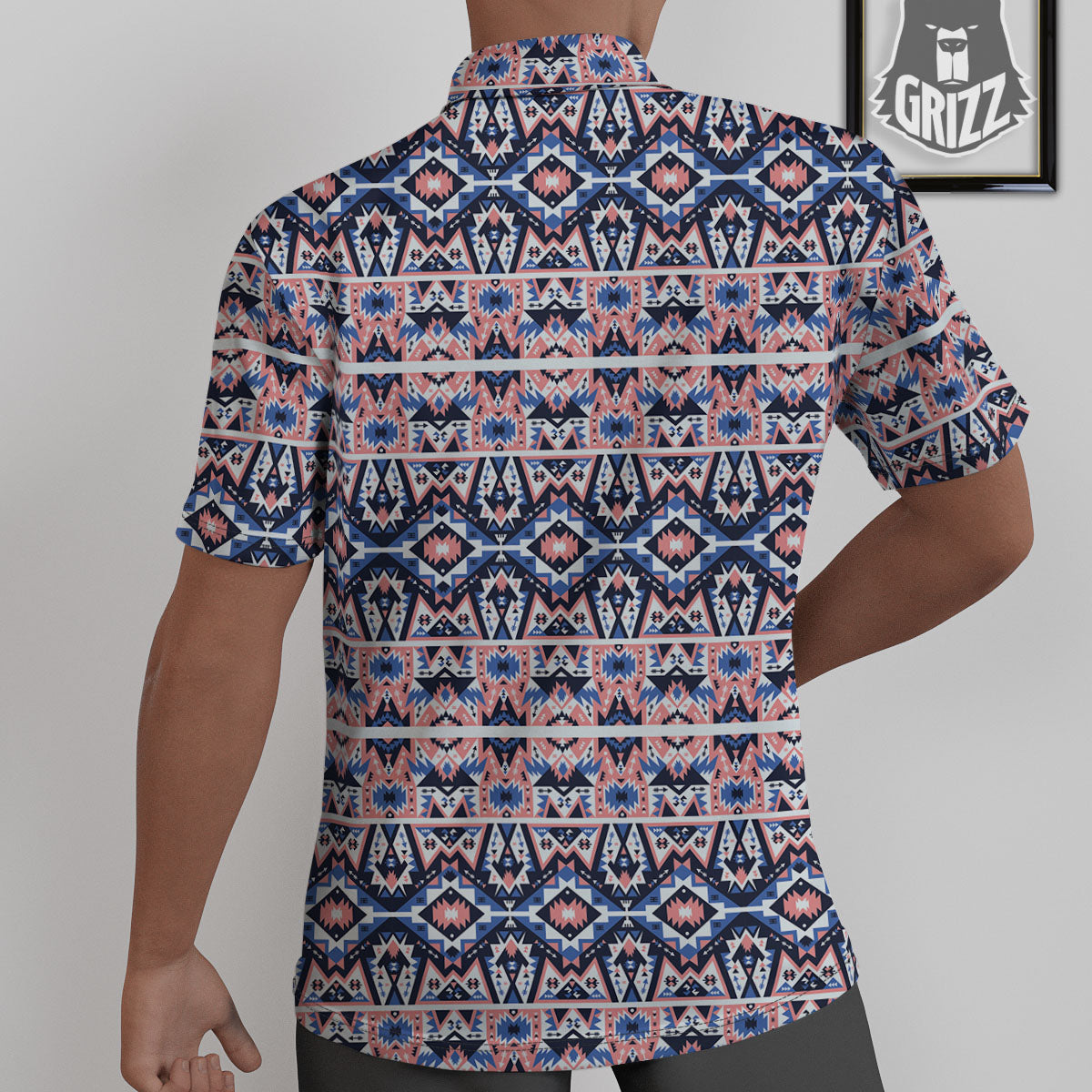 Southwestern Blue And Pink Print Pattern Untucked Shirts-grizzshop