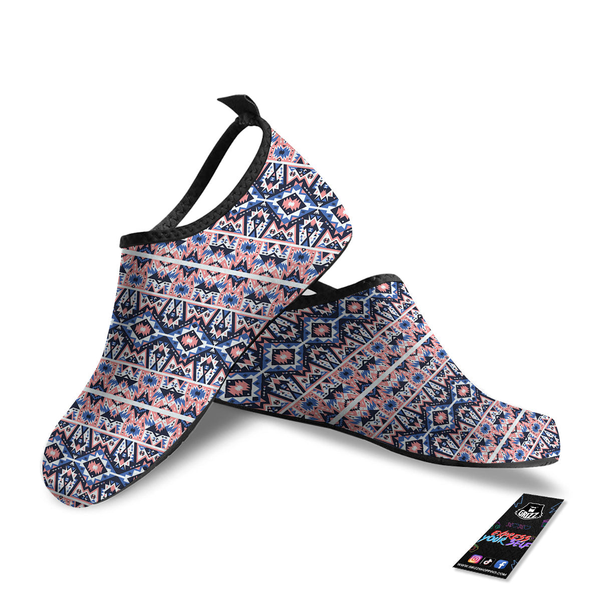 Southwestern Blue And Pink Print Pattern Water Shoes-grizzshop