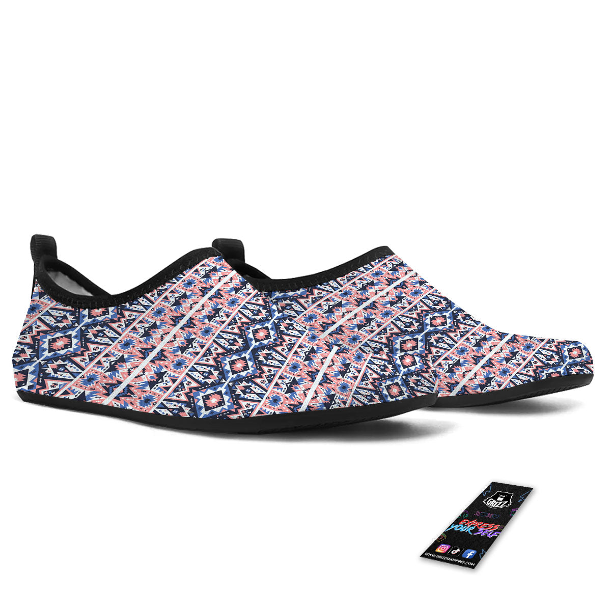 Southwestern Blue And Pink Print Pattern Water Shoes-grizzshop
