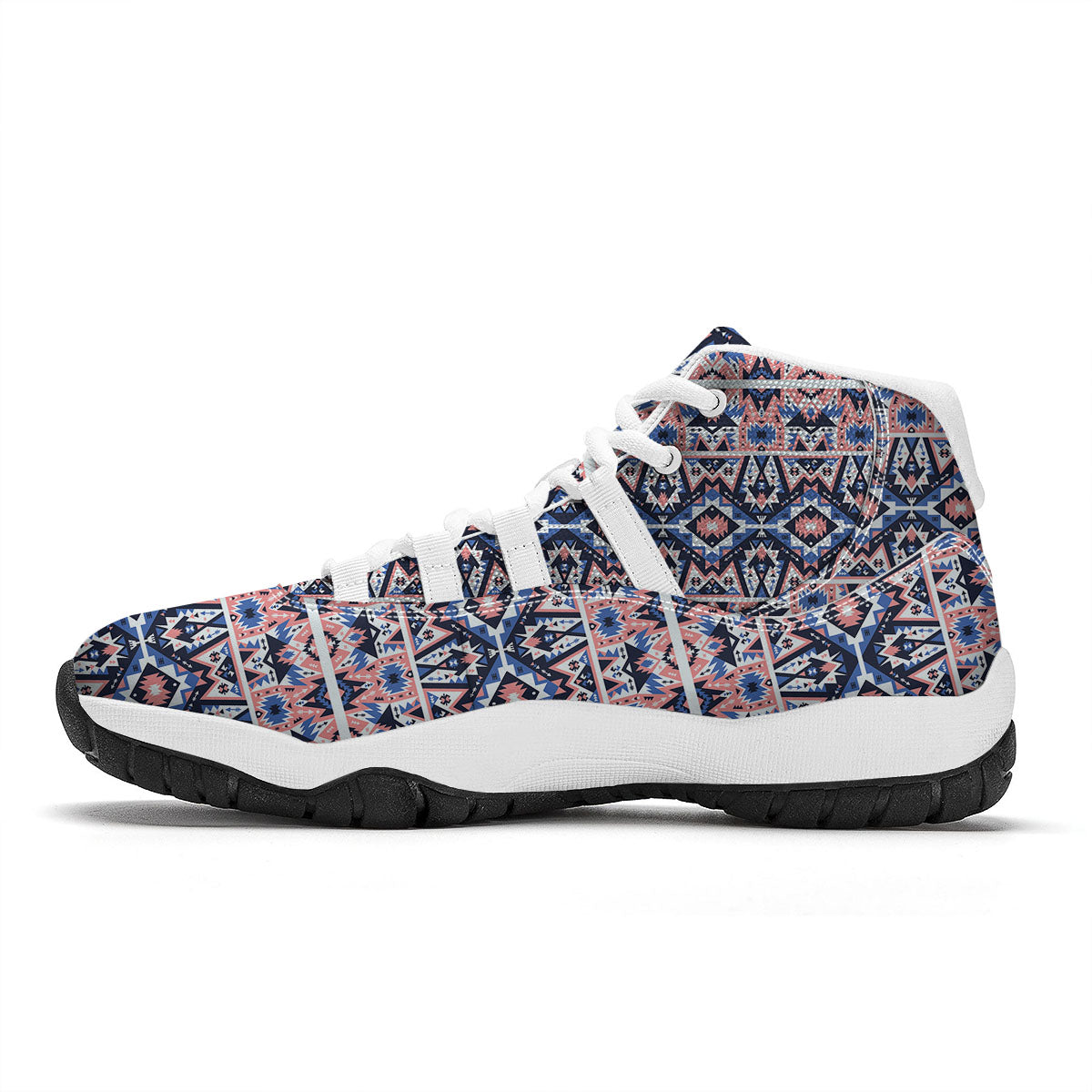 Southwestern Blue And Pink Print Pattern White Bball Shoes-grizzshop