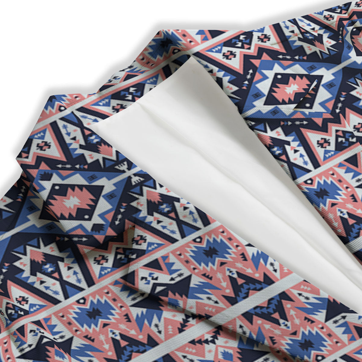 Southwestern Blue And Pink Print Pattern Women's Blazer-grizzshop
