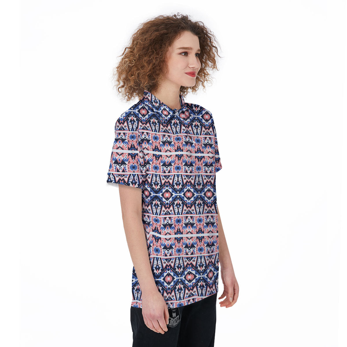 Southwestern Blue And Pink Print Pattern Women's Golf Shirts-grizzshop