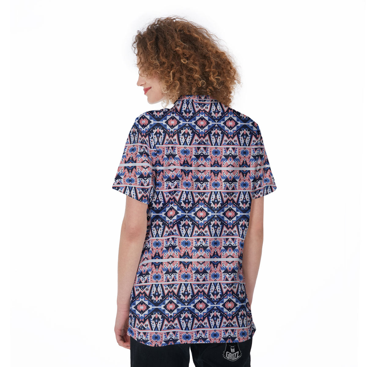 Southwestern Blue And Pink Print Pattern Women's Golf Shirts-grizzshop