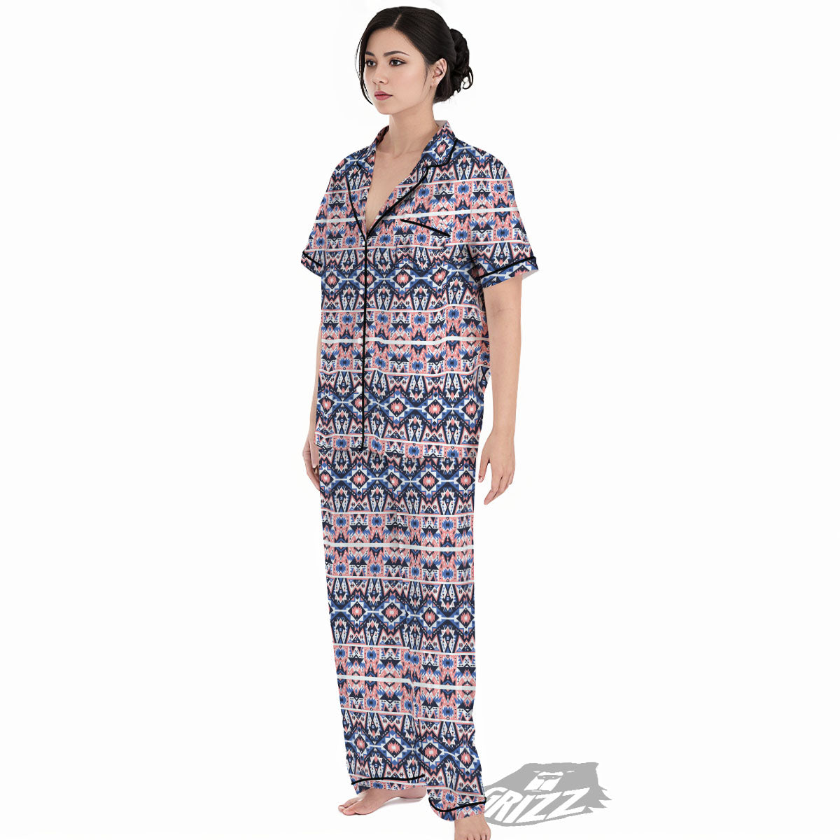 Southwestern Blue And Pink Print Pattern Women's Pajamas Set-grizzshop