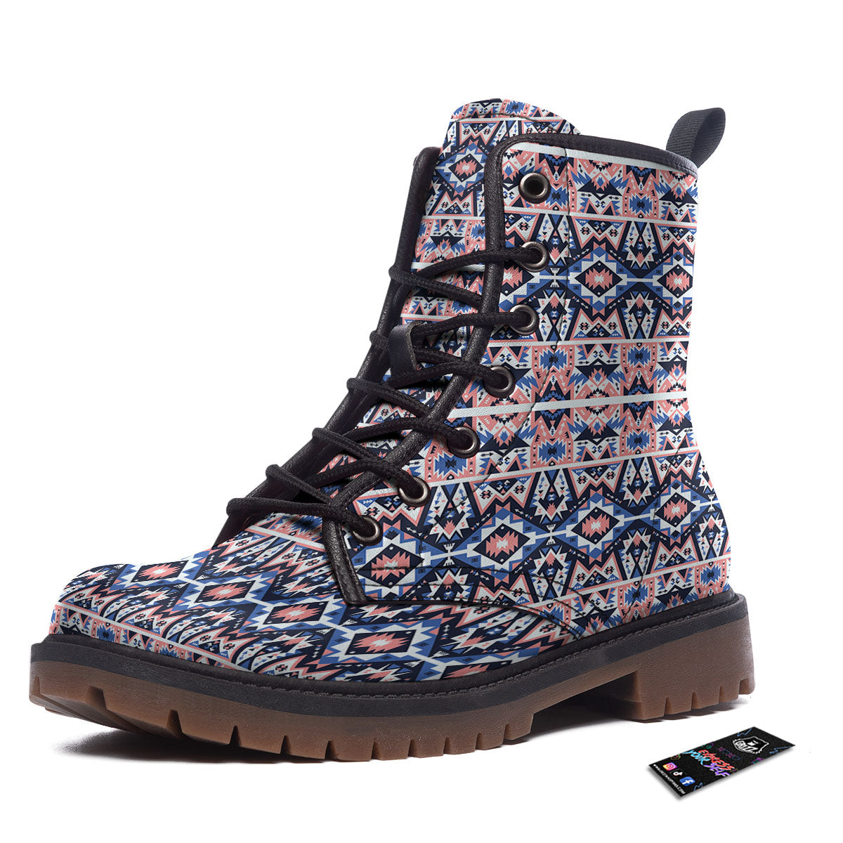 Southwestern Blue And Pink Print Pattern Work Boots-grizzshop