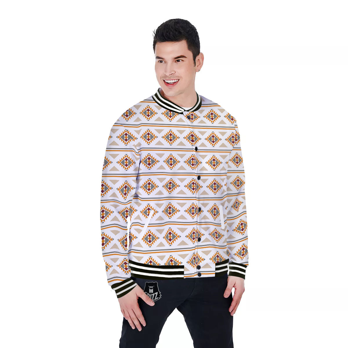 Southwestern Native Print Pattern Baseball Jacket-grizzshop