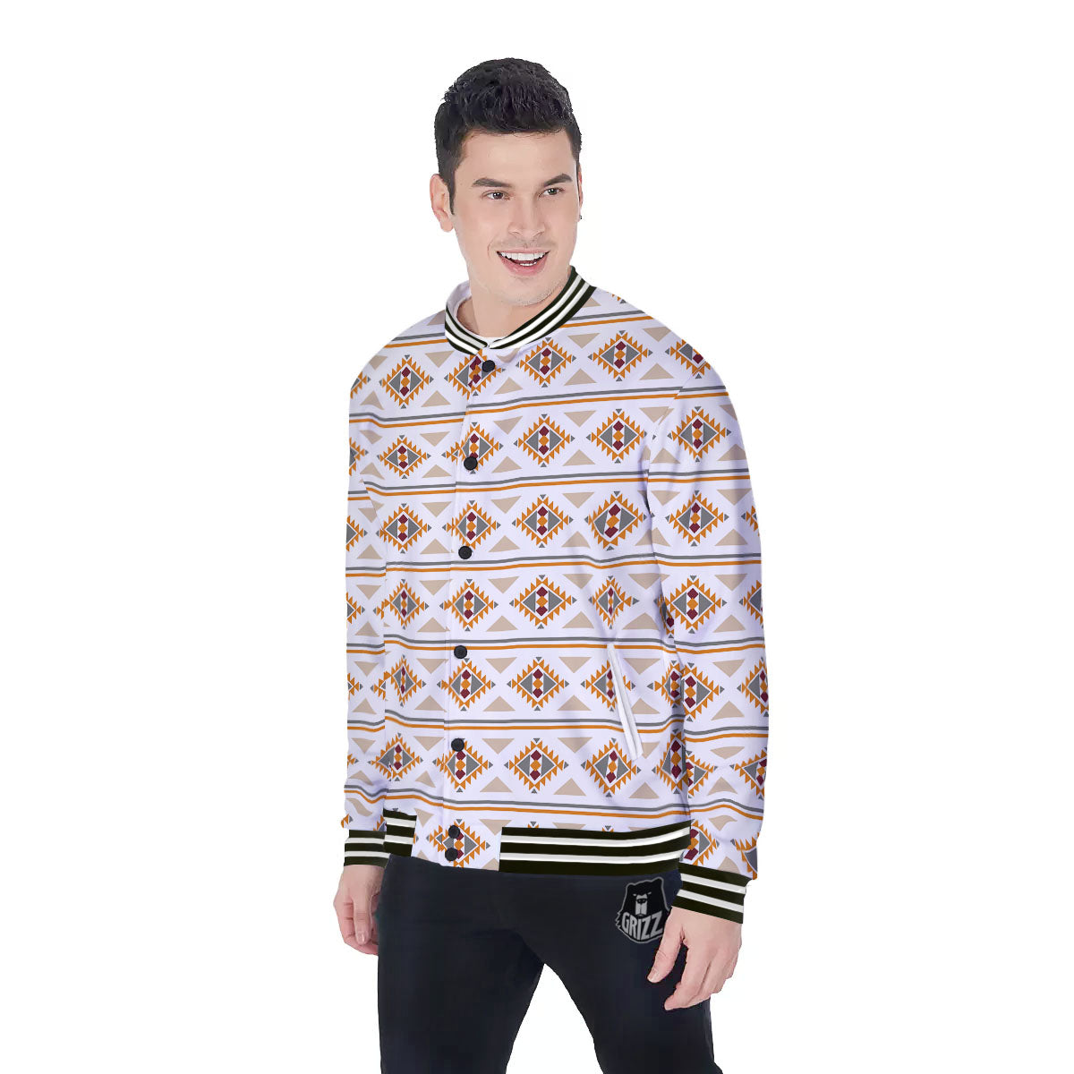 Southwestern Native Print Pattern Baseball Jacket-grizzshop