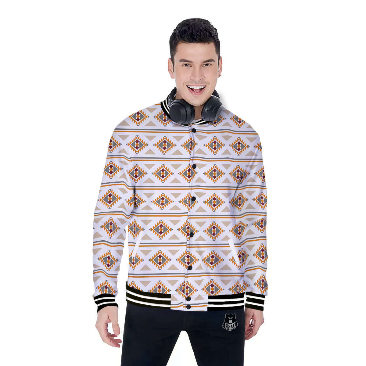 Southwestern Native Print Pattern Baseball Jacket-grizzshop